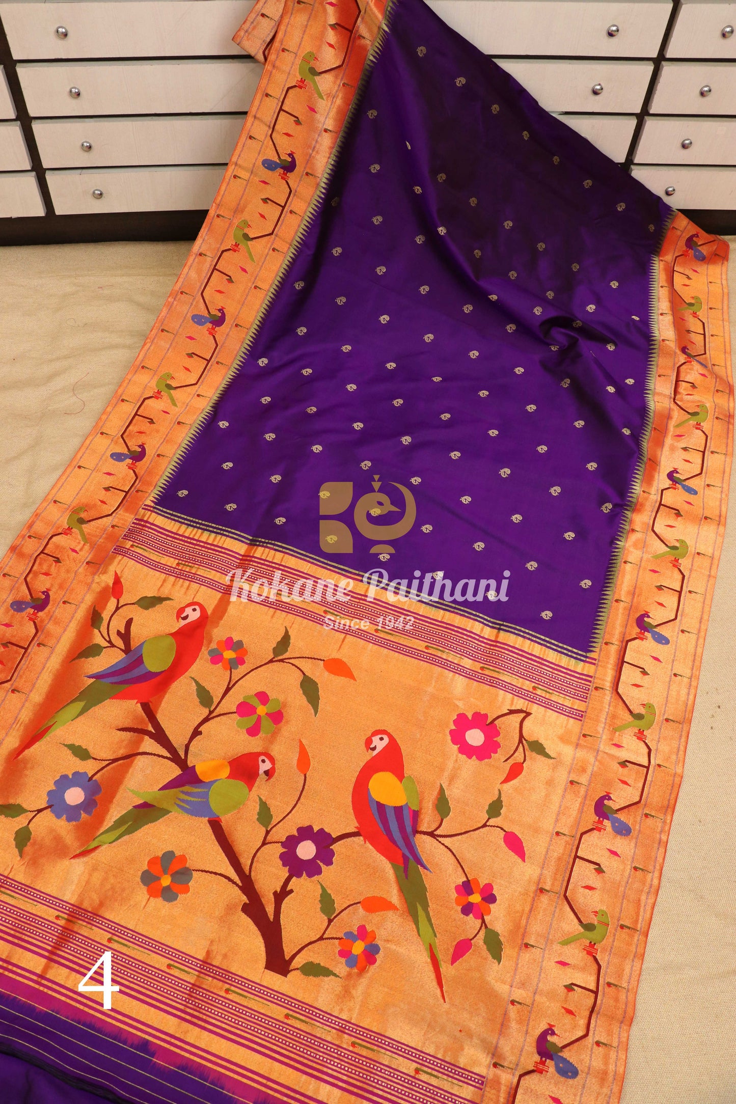 Peacock Parrot Brocade Paithani Saree