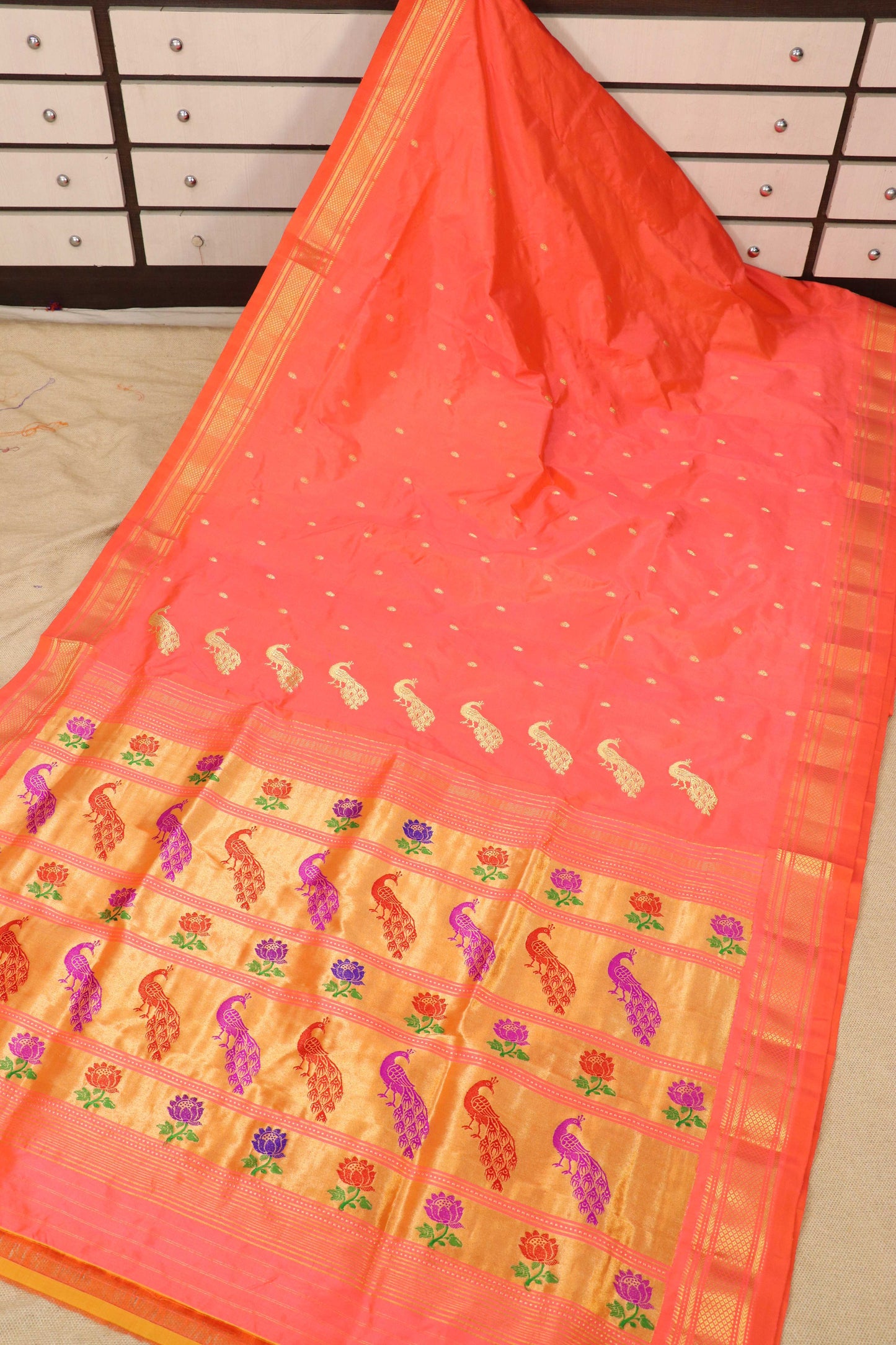 Tissue Peacock Padar Paithani Saree