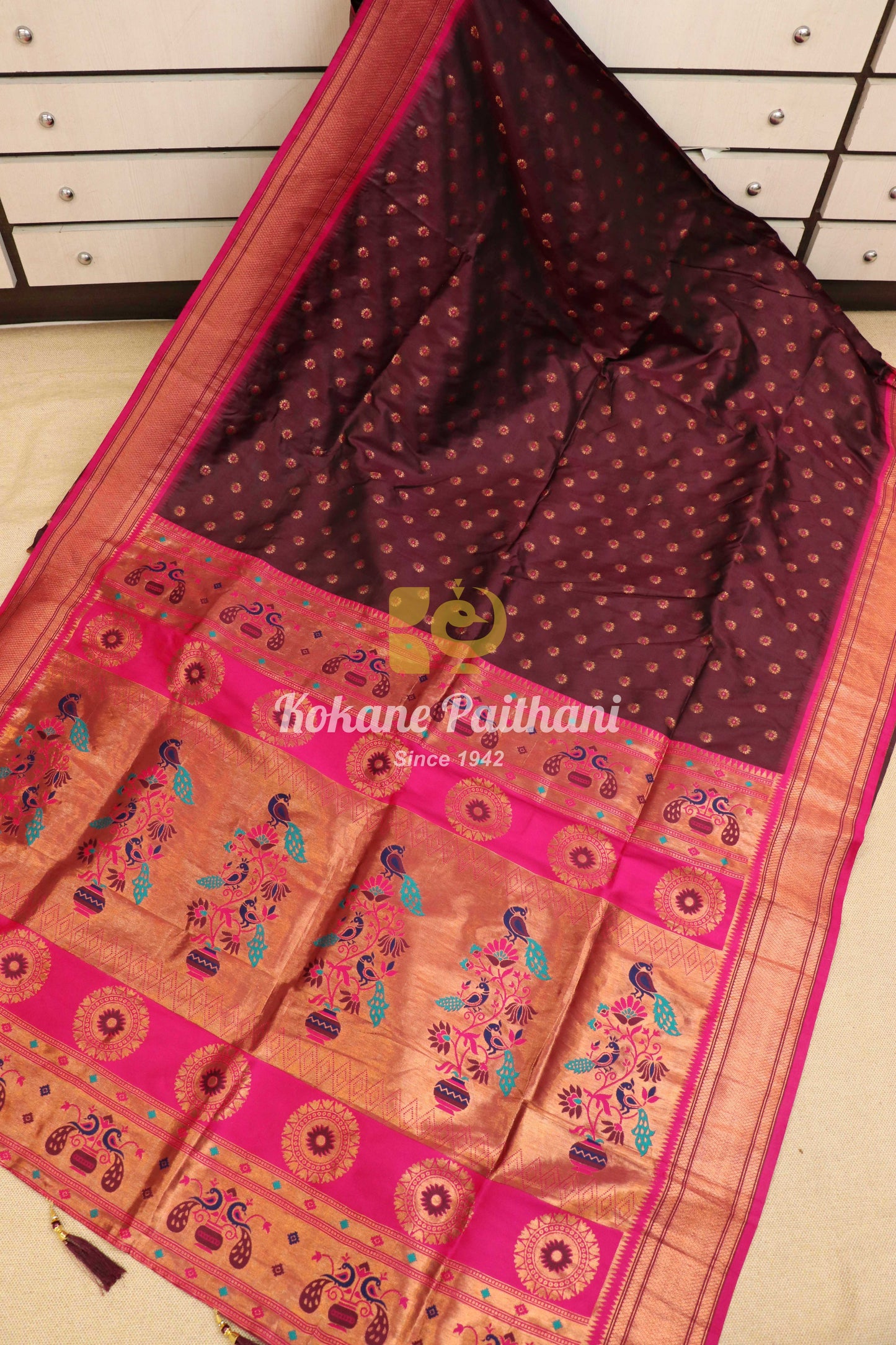 Kokane Silk Semi Paithani Saree