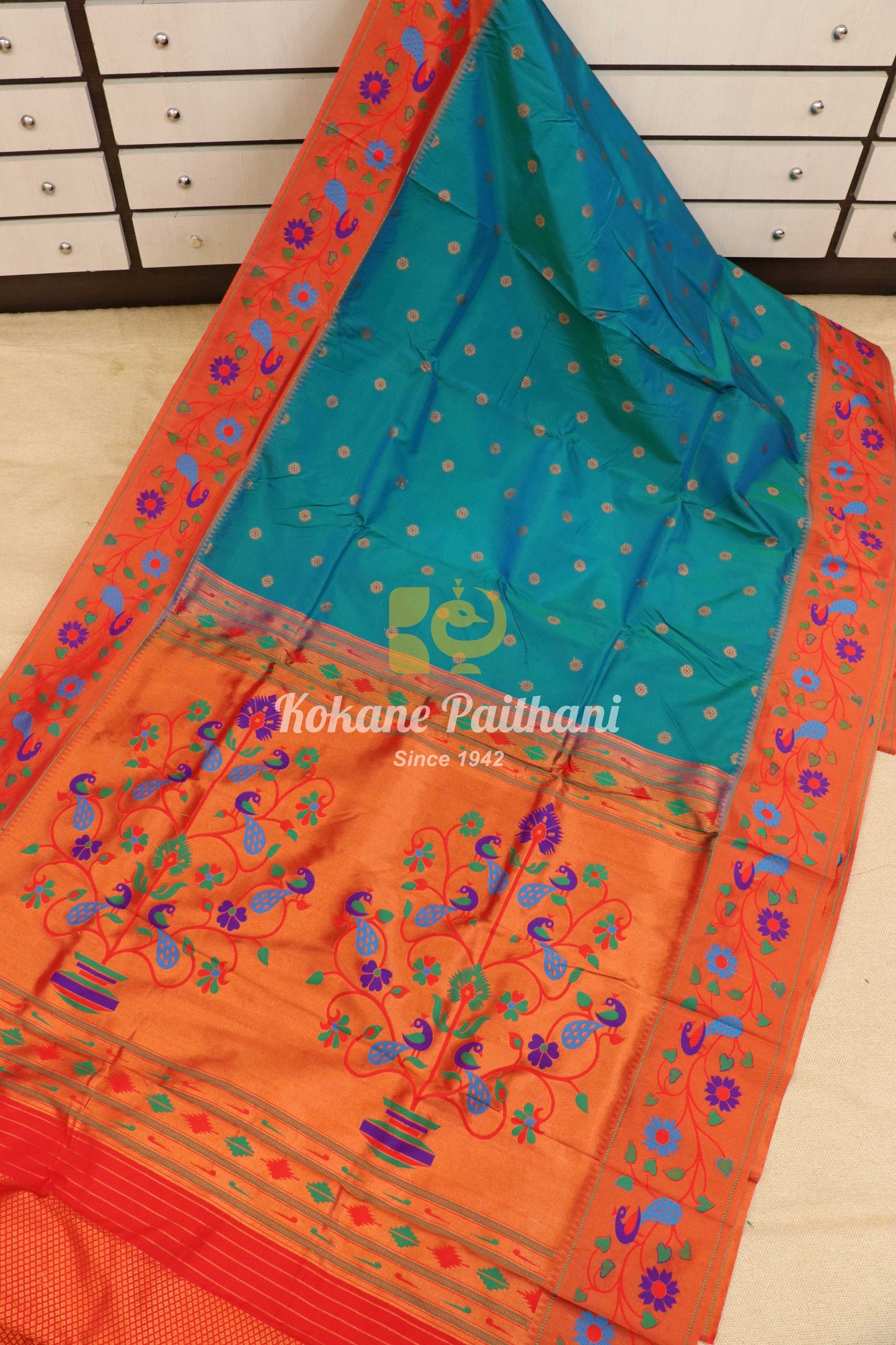 Peacock Flower Brocade Paithani Saree 2