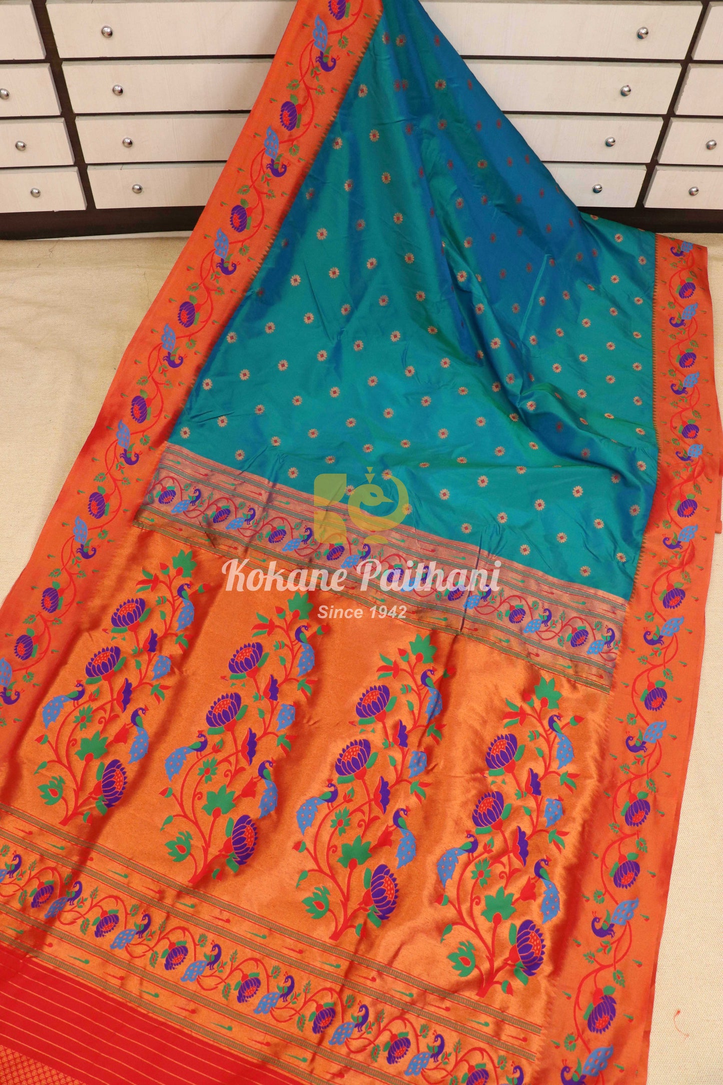 Peacock Lotus Brocade Paithani Saree