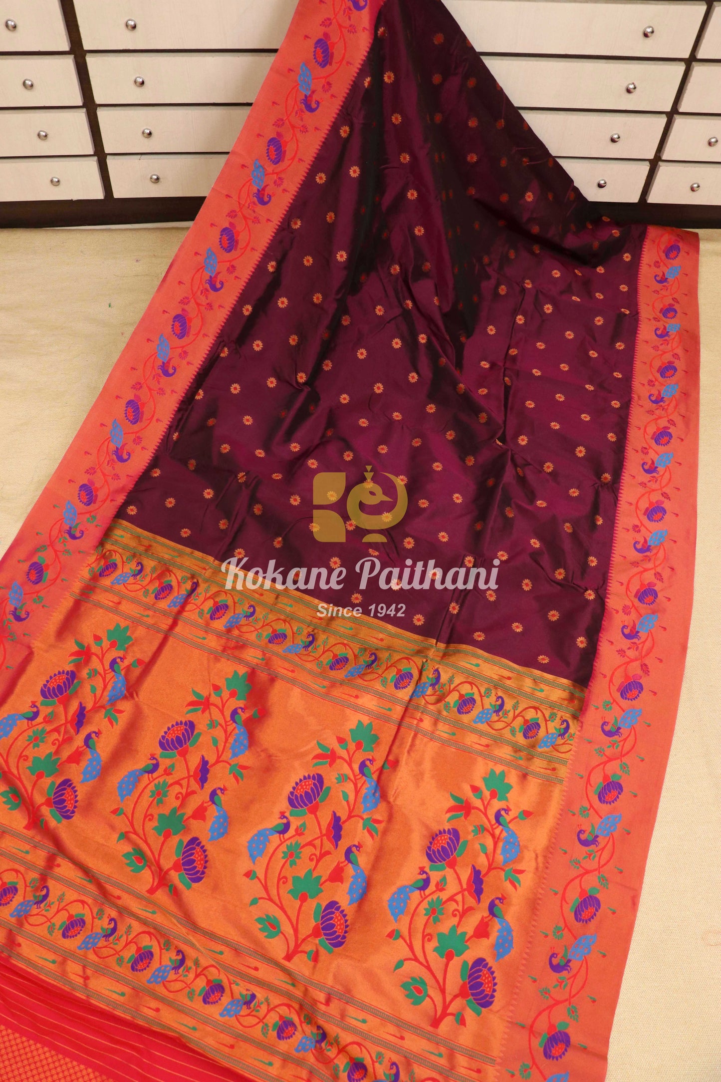 Peacock Lotus Brocade Paithani Saree