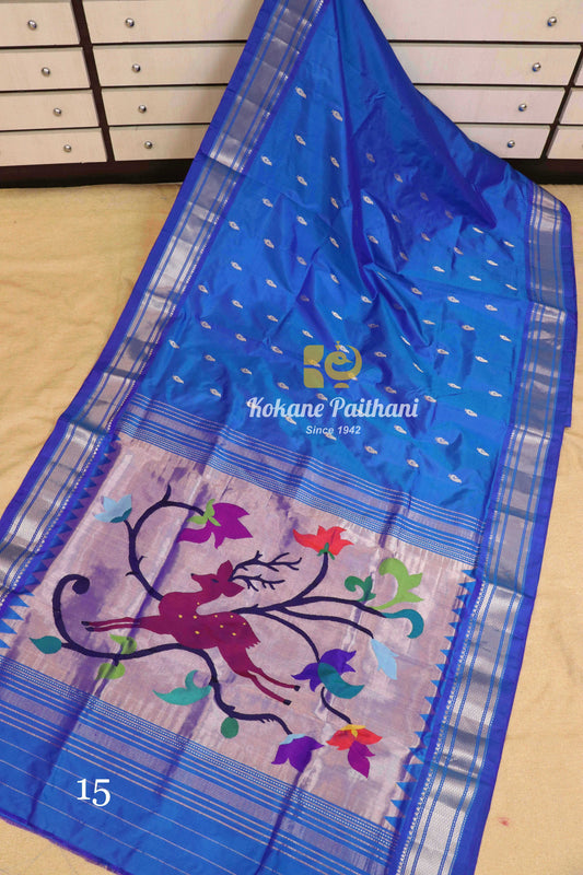 Fancy Pallu Silver Silk Paithani Saree