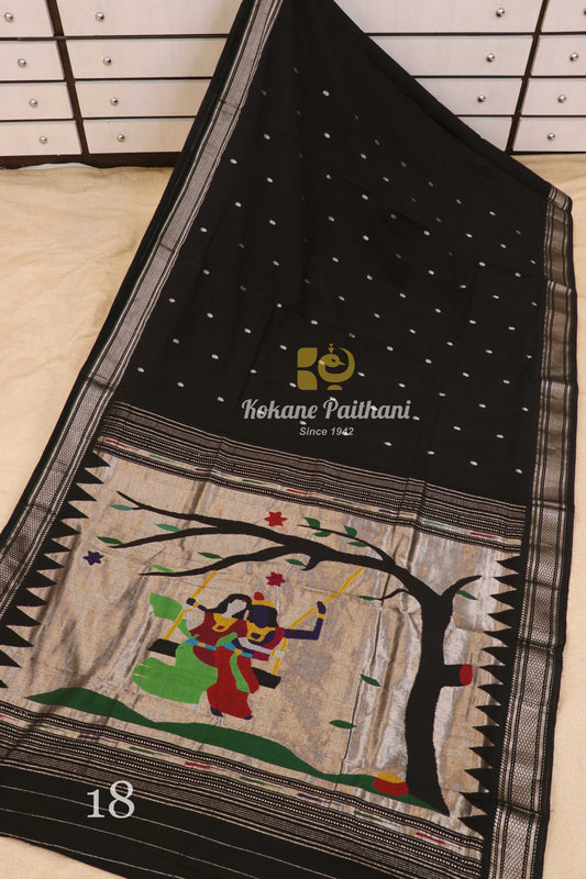 Fancy Pallu Silver Cotton Paithani Saree