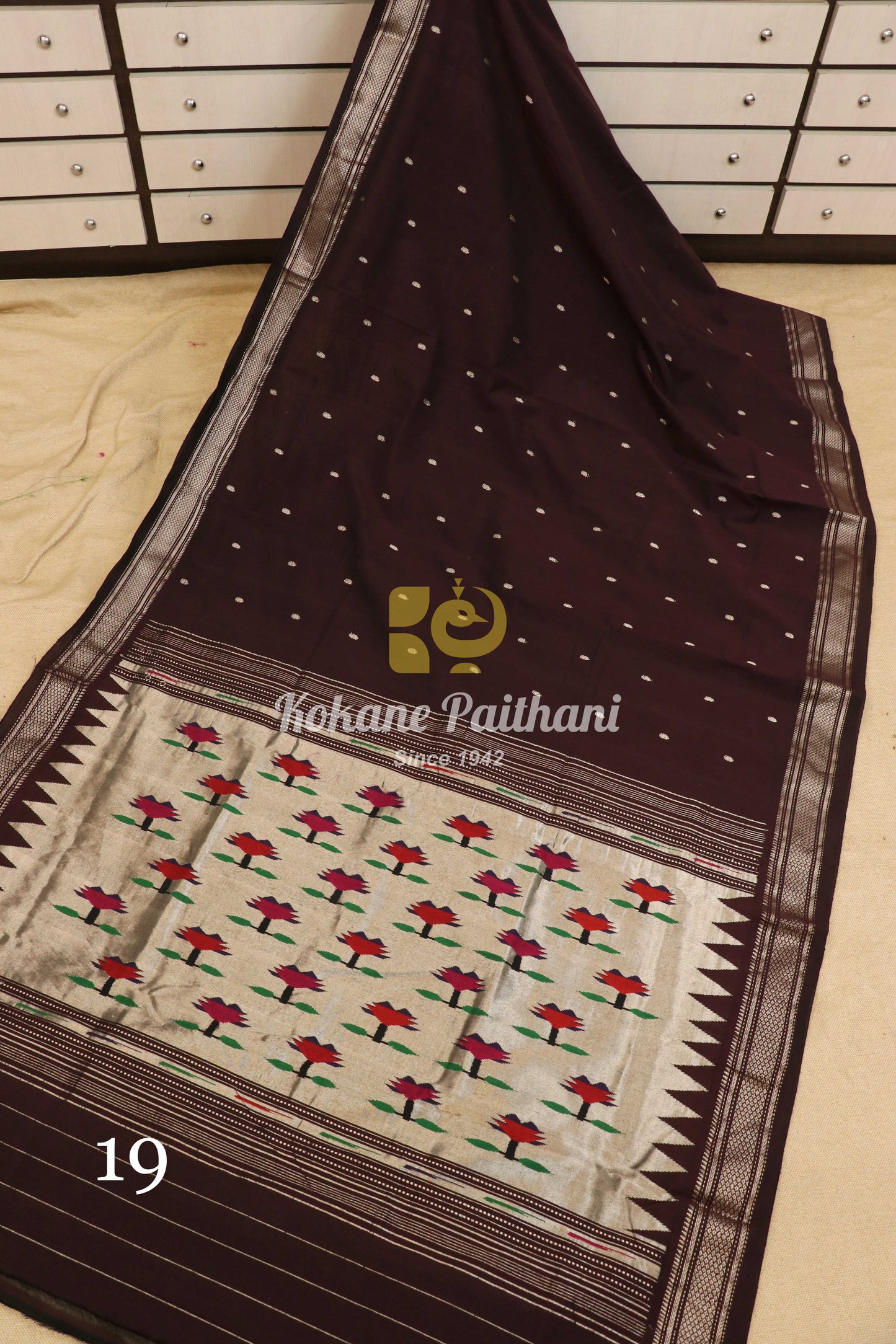 Fancy Pallu Silver Cotton Paithani Saree