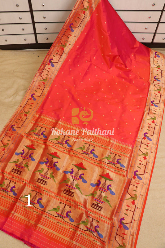 Peacock Parrot Brocade Paithani Saree