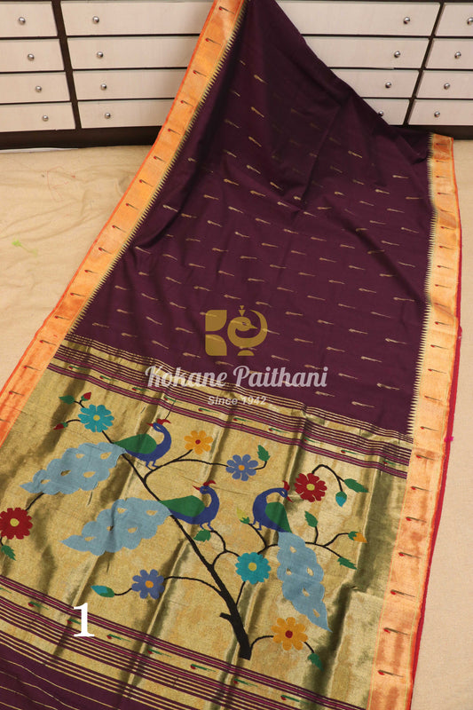 Cotton Muniya Brocade Paithani Saree