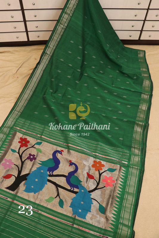 Fancy Pallu Silver Cotton Paithani Saree