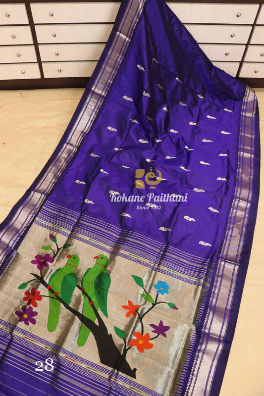 Fancy Pallu Silver Silk Paithani Saree