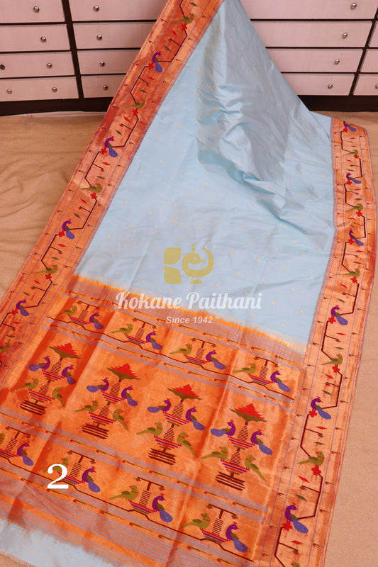 Peacock Parrot Brocade Paithani Saree