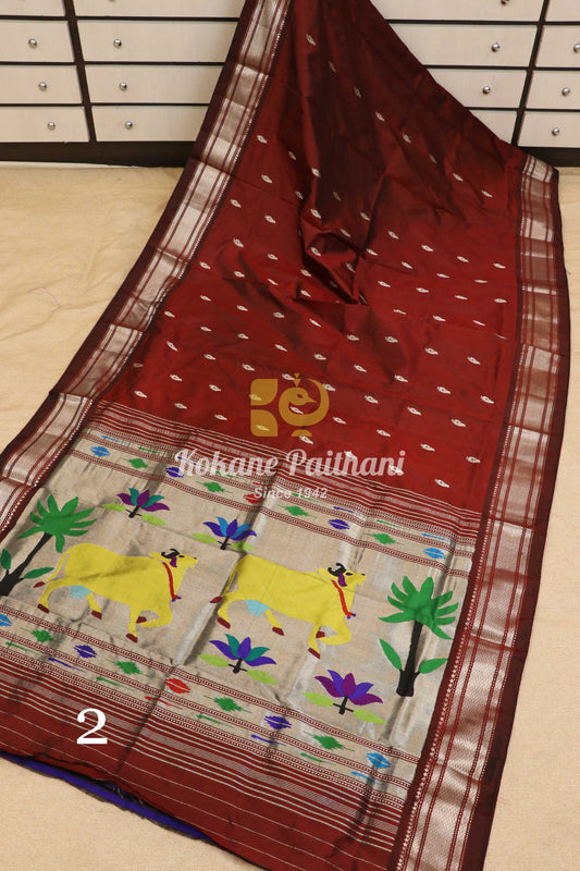 Fancy Pallu Silver Silk Paithani Saree