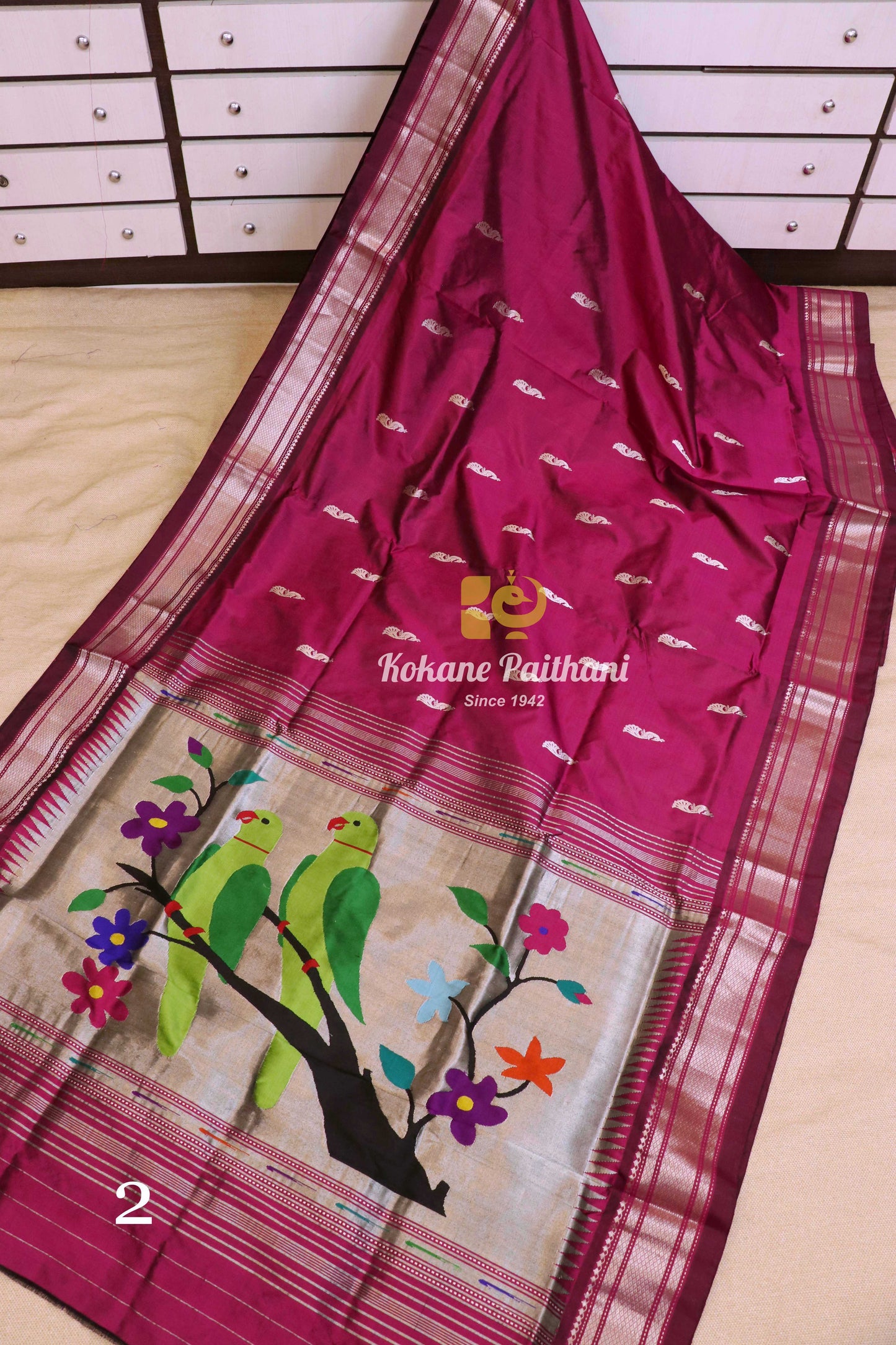 Fancy Pallu Silver Silk Paithani Saree