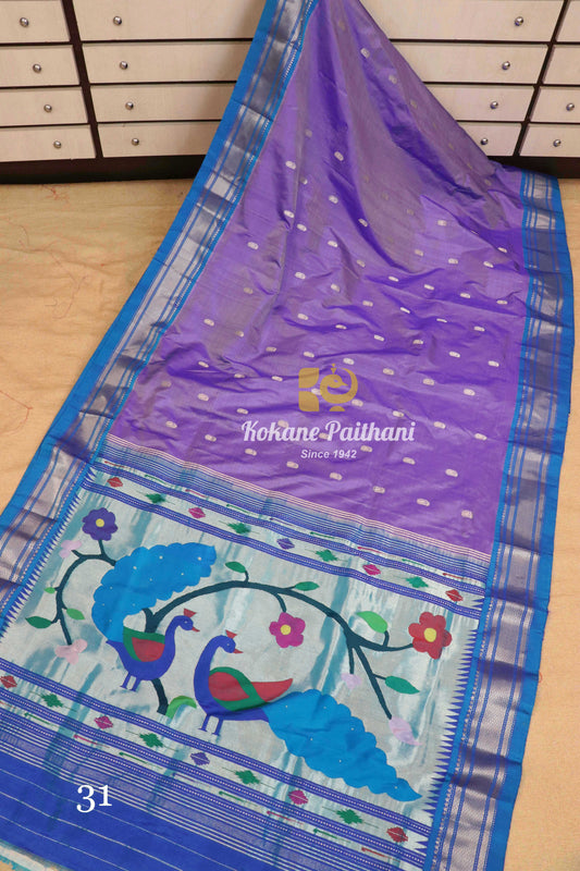 Fancy Pallu Silver Silk Paithani Saree