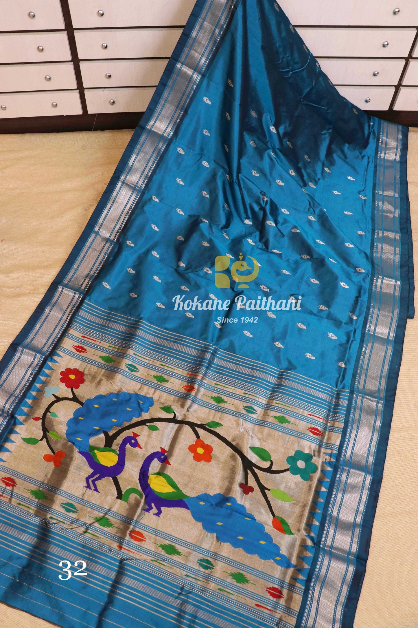 Fancy Pallu Silver Silk Paithani Saree