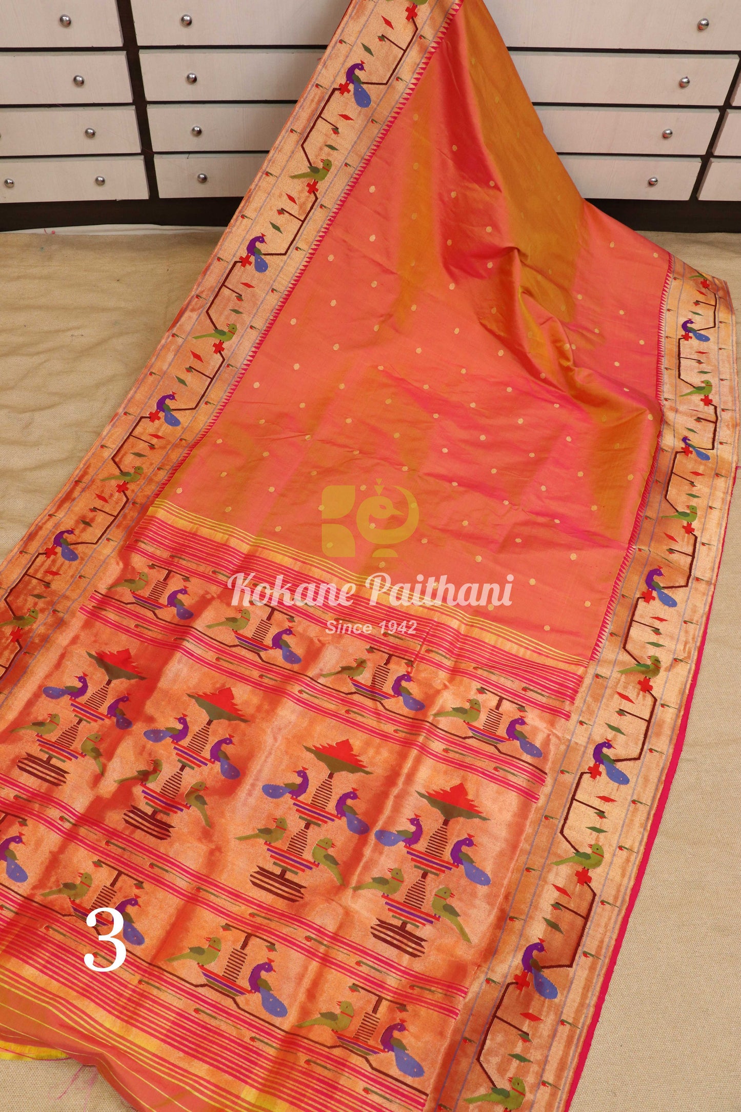 Peacock Parrot Brocade Paithani Saree