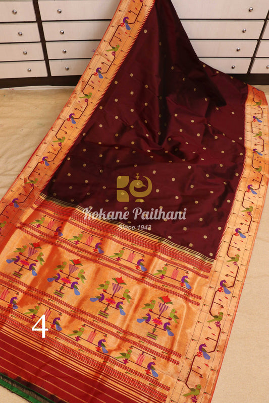 Peacock Parrot Brocade Paithani Saree