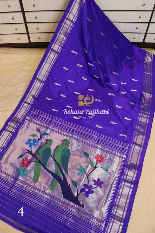 Fancy Pallu Silver Silk Paithani Saree