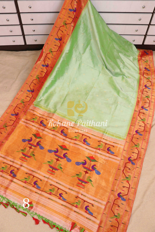 Peacock Parrot Brocade Paithani Saree