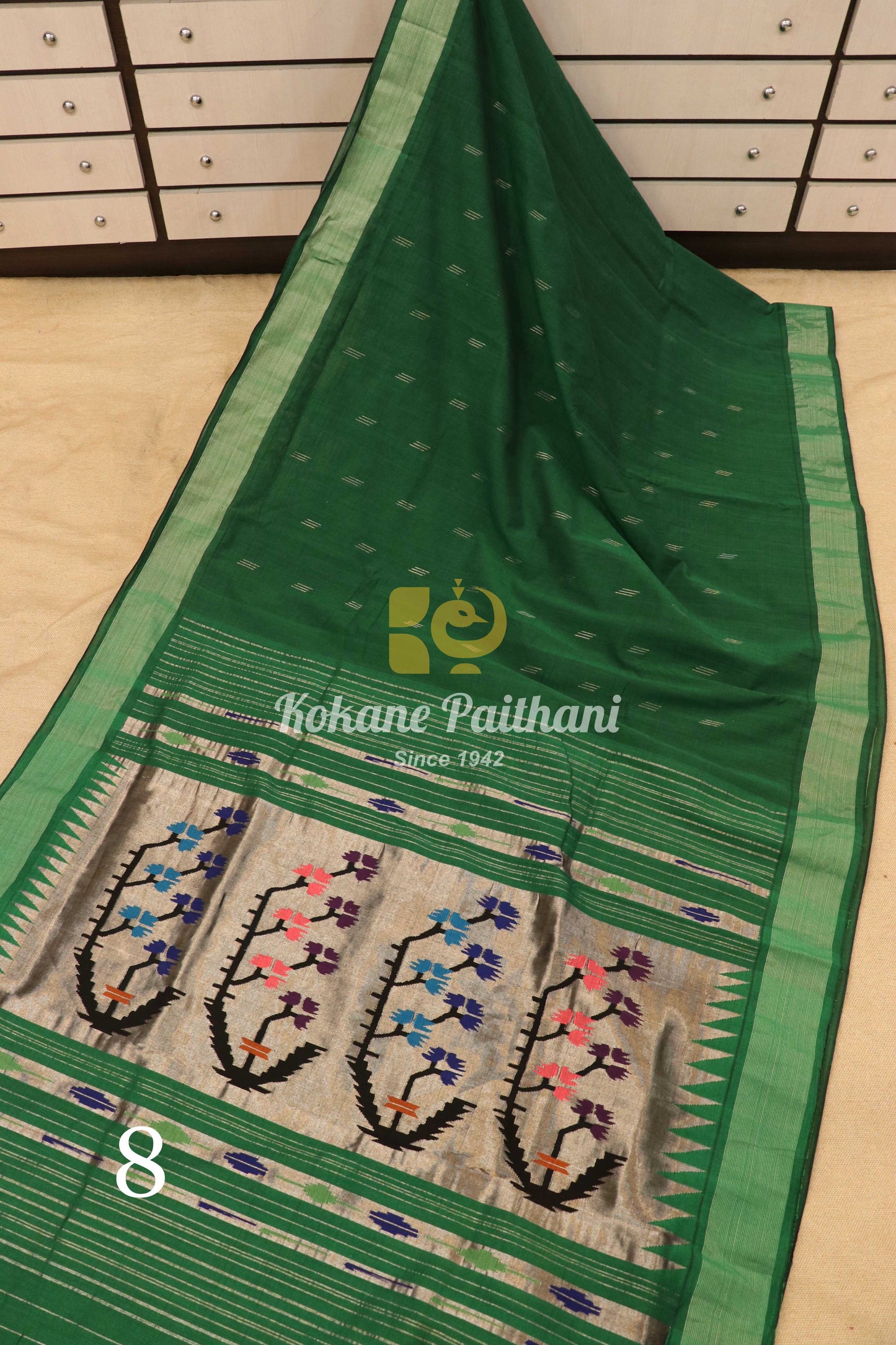 Fancy Pallu Silver Cotton Paithani Saree