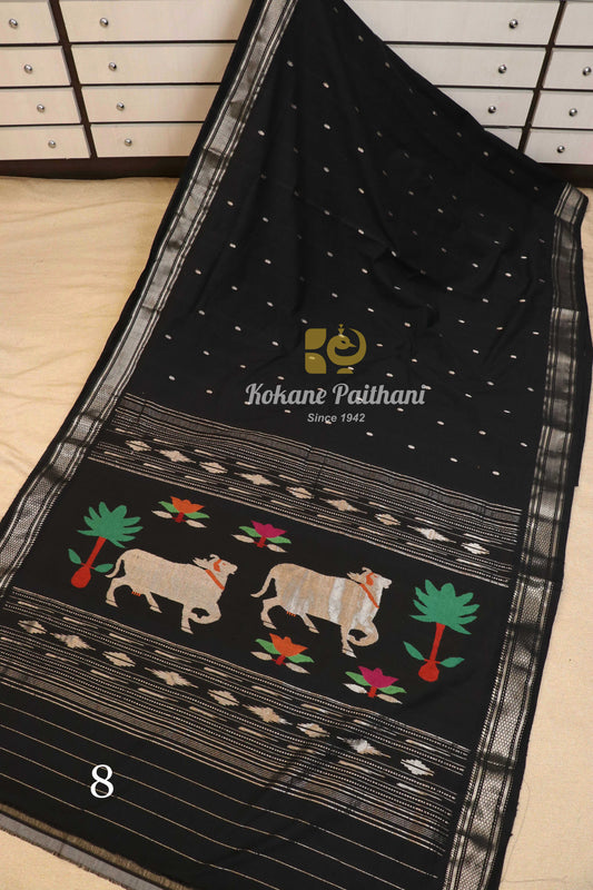 Fancy Pallu Silver Cotton Paithani Saree