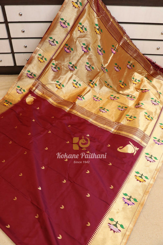 Semi Aasawali Brocade Paithani Saree