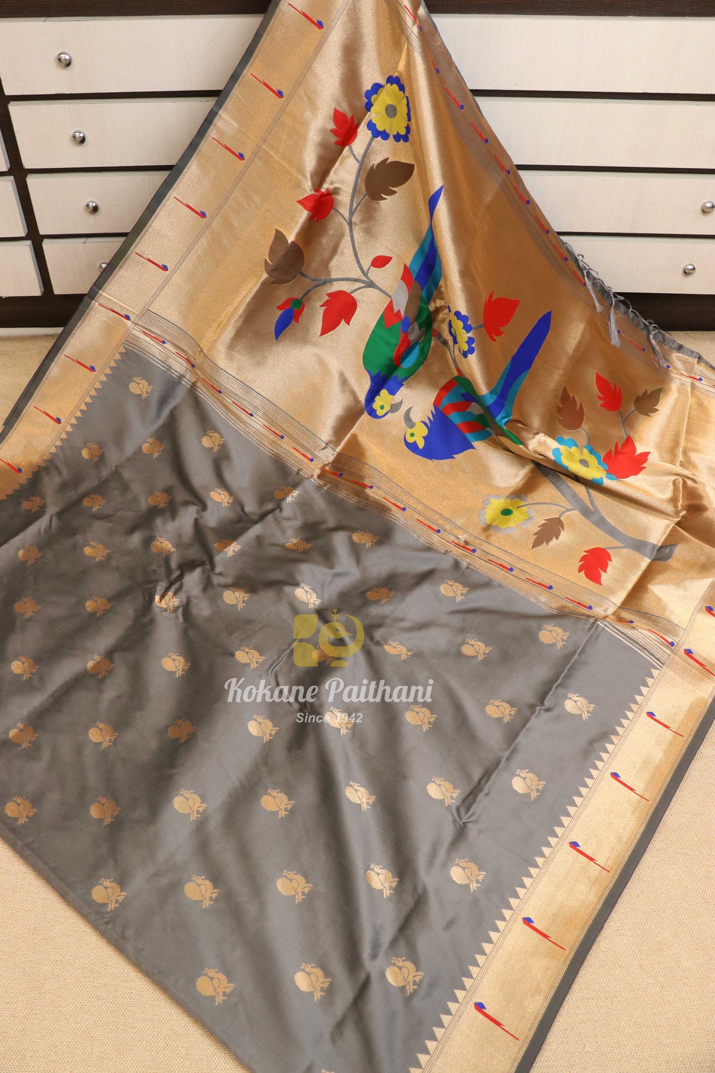 Semi Muniya Brocade Paithani Saree