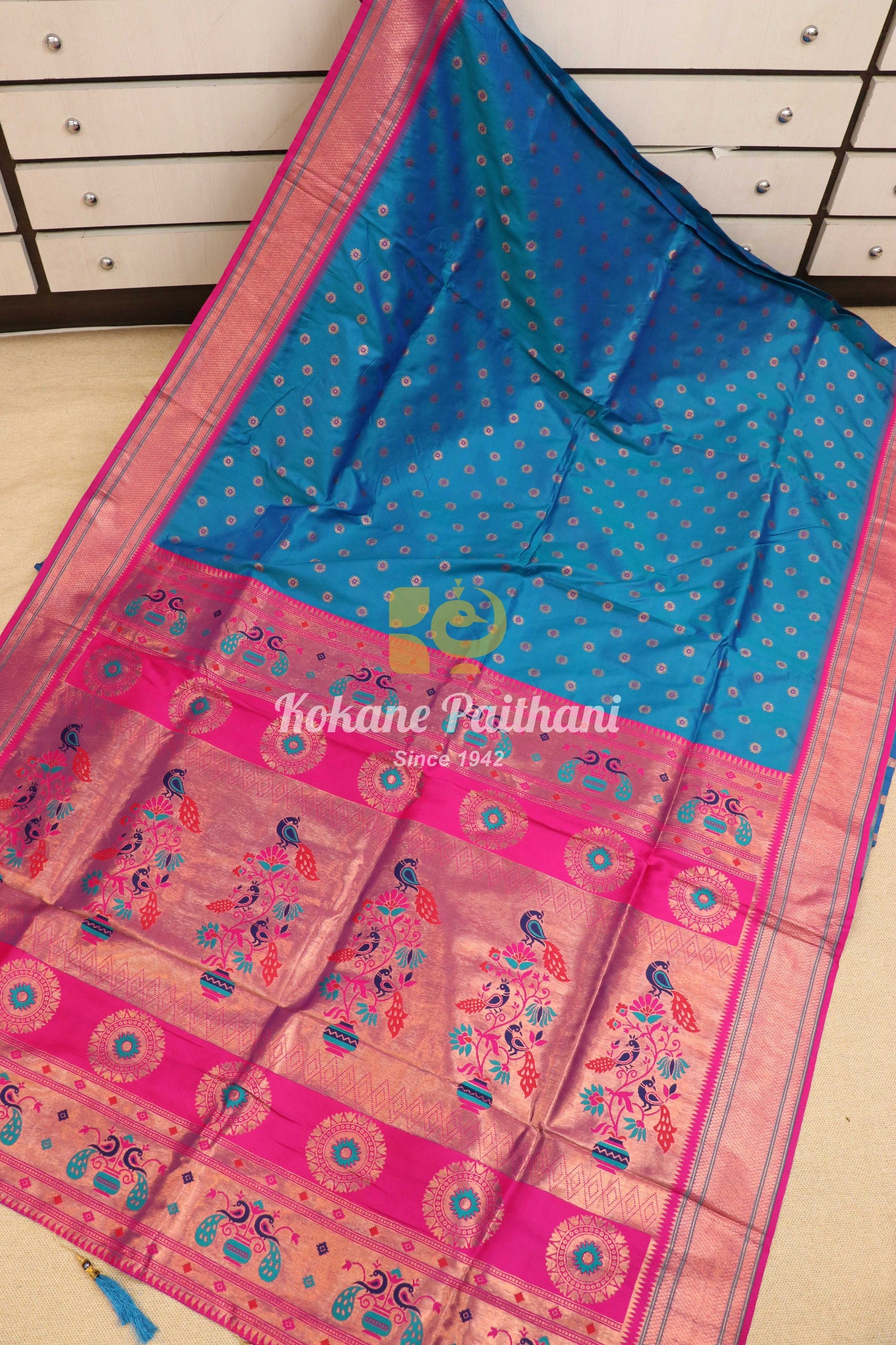Kokane Silk Semi Paithani Saree