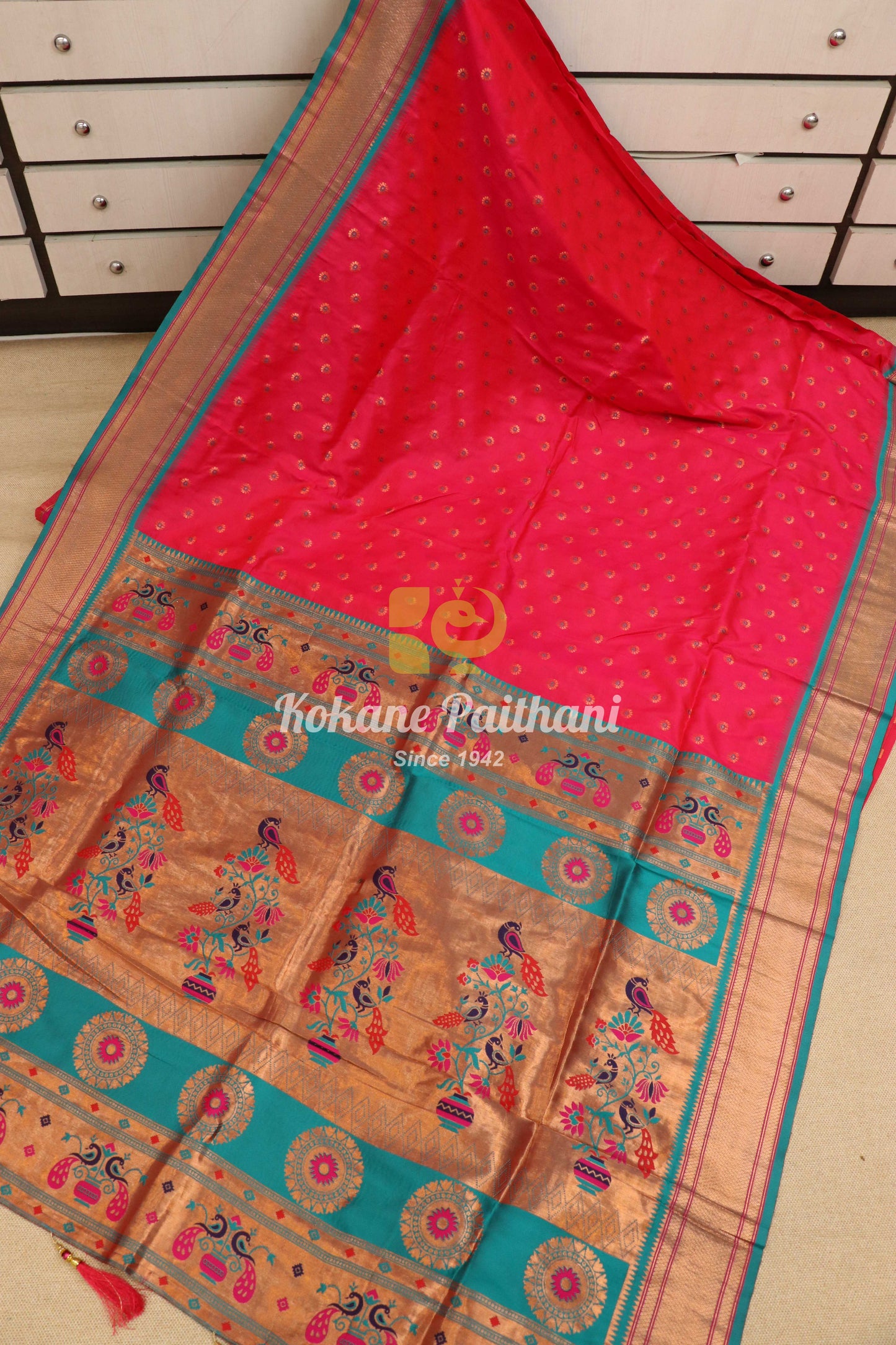 Kokane Silk Semi Paithani Saree
