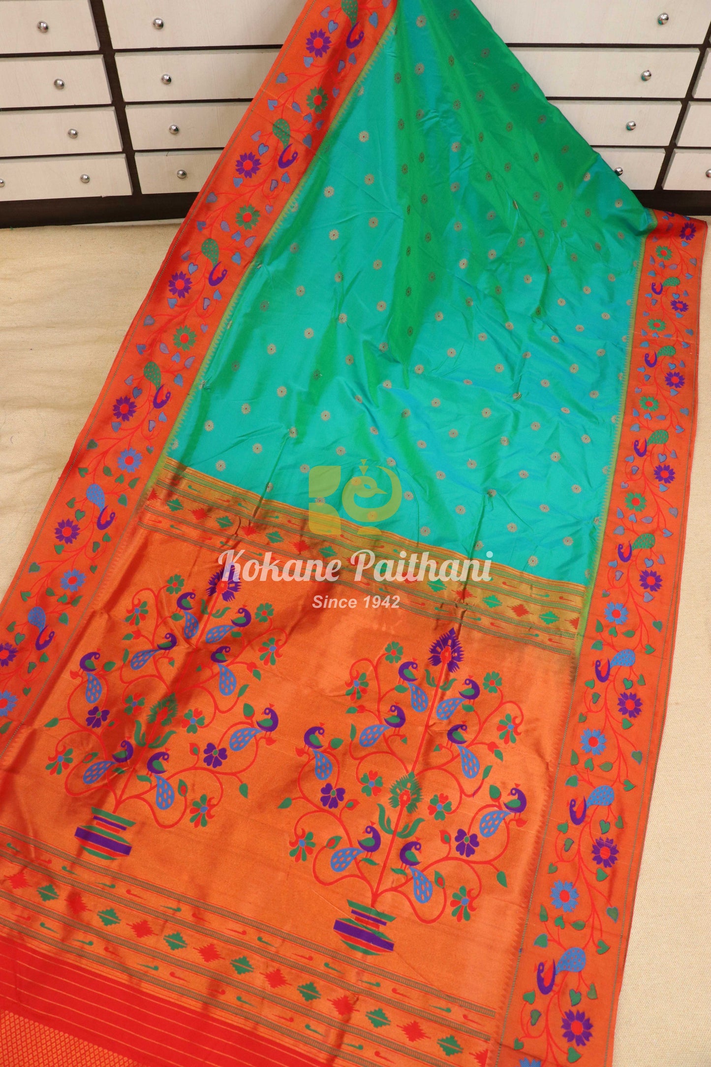 Peacock Flower Brocade Paithani Saree 2